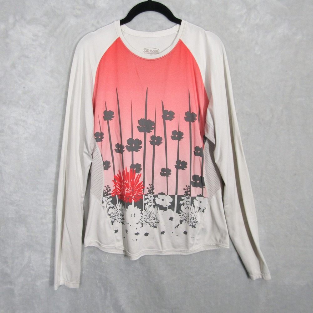 Sugoi Womens Long Sleeve Top Floral Print Athletic Running Shirt Beige L
